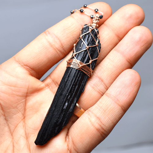 Hoja Usable Energía ~ Collar Gema Macramé Tejido a Mano Turmalina Negra Natural - Imagen 5 de 10