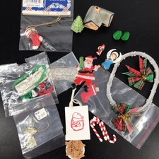 Vintage Dollhouse Miniature Christmas Decor Lot Ornaments Angel Santa Tinsel