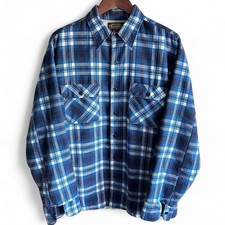 1970s True Vintage Sears Sportswear Quilted Flannel Shirt Jacket Blue  White