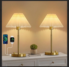 Bedside Table Lamp Set of 2: Dimmable Nightstand Bedside Lamps w/ USB A  C Port