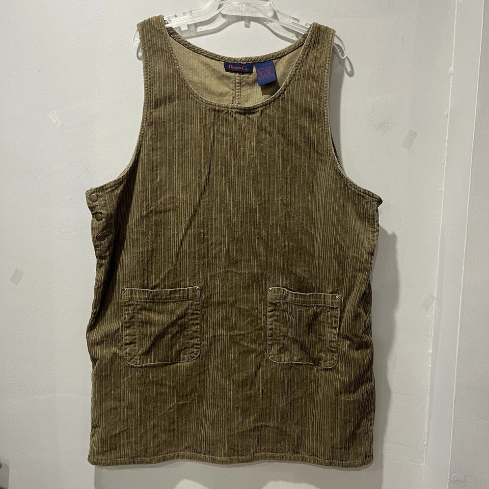 Denim And Co Vintage Corduroy Olive Green Jumper Dress Pockets Women’s Size 2XL - Image 2 of 4
