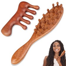 2 Pack Loc Comb for Sisterlocks, Wooden Scalp Massager for Dreadlocks, Sandalwoo