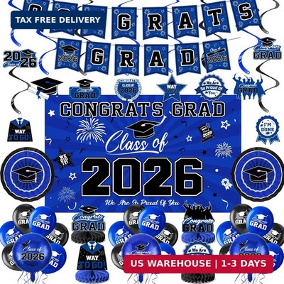 Graduation Decorations 2026-Blue and Black Graduation Party Decorations Supplies