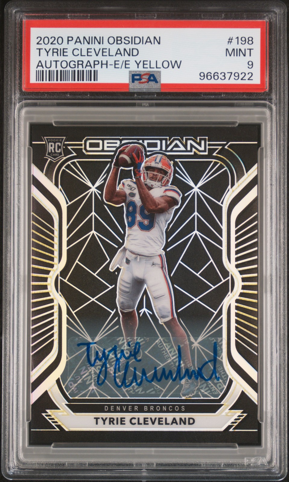 Tyrie Cleveland Panini Obsidian #198 Autograph-Electric Etch Yellow