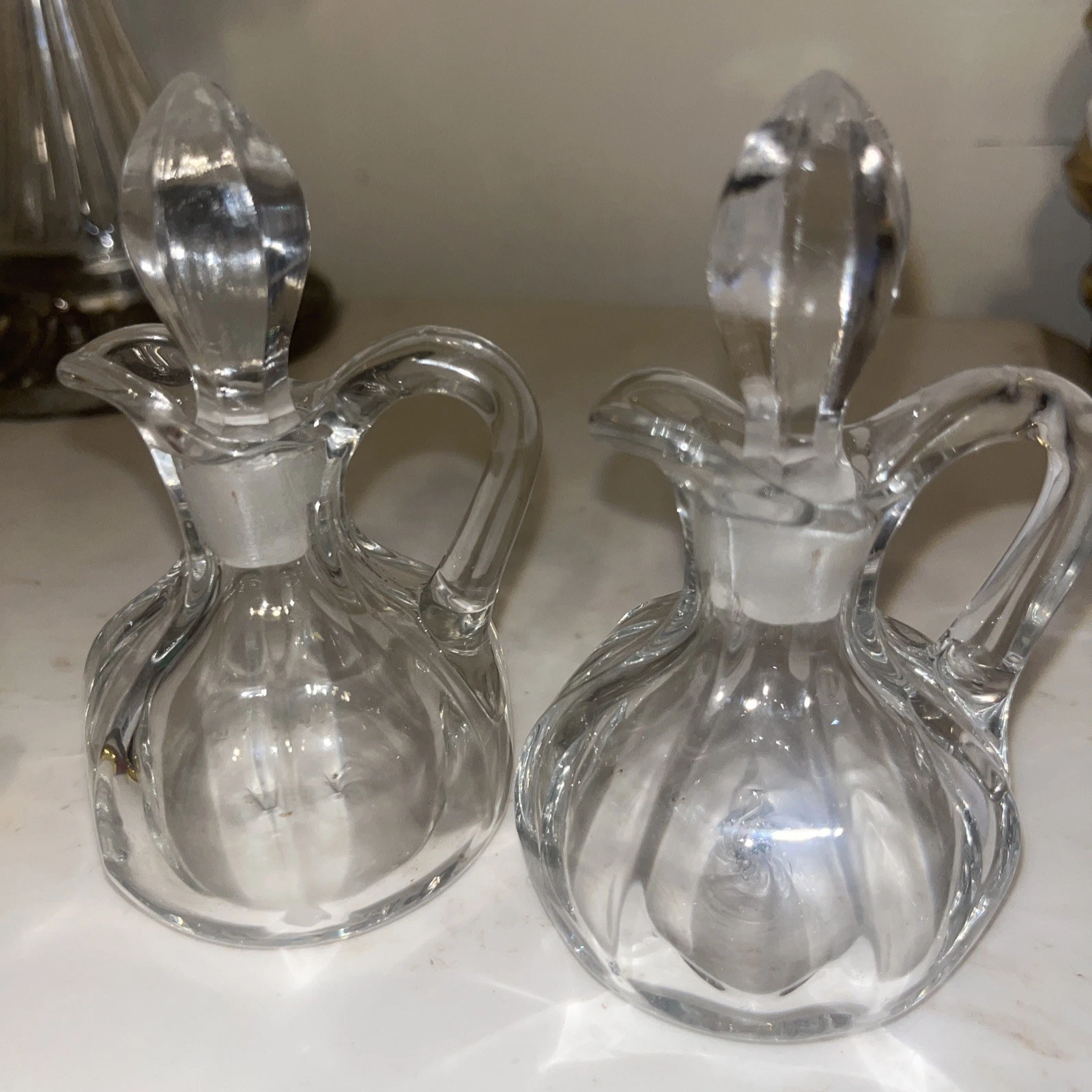 Gorgeous Vintage Oil Vinegar Cruet Set Clear Glass