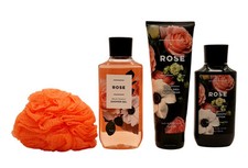 Bath Body Rose Gift Set Shower Gel, Lotion, Body Cream with Loofah