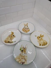 ASHLAND Easter Holland Bunny & Floral Spring Plates 8.75" Pastel Rim Set of 4