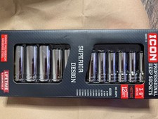 Icon Professional Deep Sockets 3/8” DRIVE, METRIC, 12 PIECE SET S2DM-12 57956