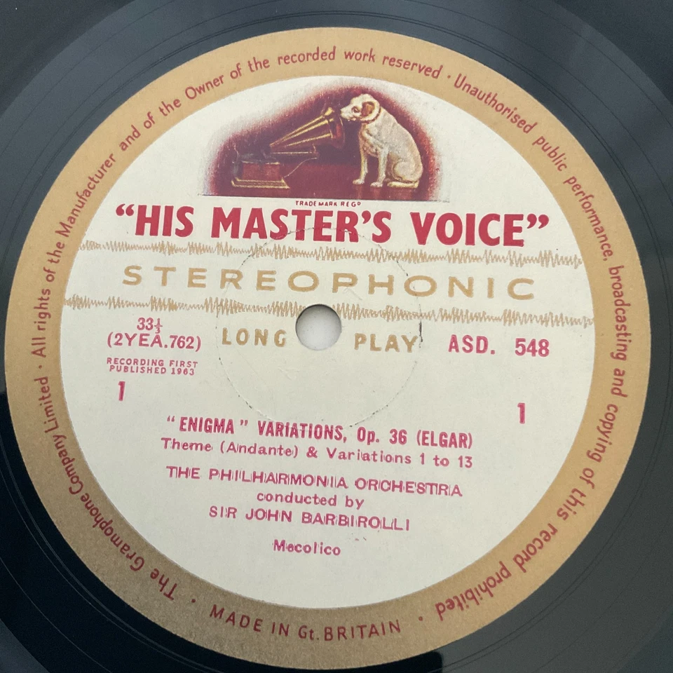 Elgar - Enigma Variations - Barbirolli HMV ASD 548 Cream Gold Label Vinyl LP EX - Image 4 of 4