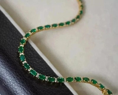 Natural Green Emerald 6TCW Oval Cut Tennis Bracelet 14k Yellow Gold Plated
