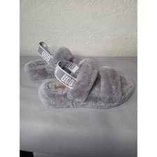 UGG Oh Yeah Gray Sheepskin Slingback Slippers Fuzzy Double Strap Slides 197