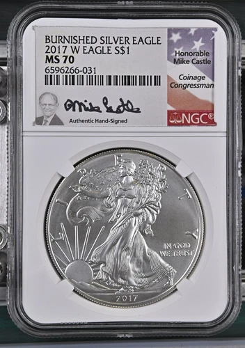 2017 W Burnished Silver Eagle NGC MS-70 Mike Castle Signature