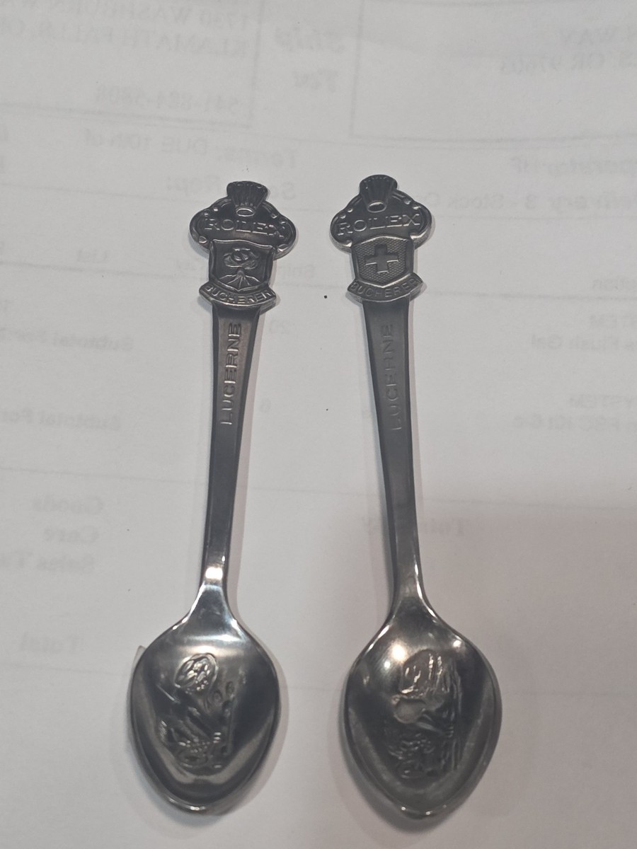 Vintage Souvenir SILVERTONE Rolex Tea Spoons Lot Of 2 Lucerne