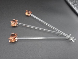 Vintage Pig Glass Swizzle Sticks Cocktail Drink Stirrers 3 Pcs