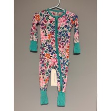 Little Sleepies Zippy Floral Bamboo Viscose Sleeper Teal Pink 6-12 Months