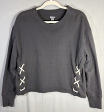 Aerie LaceUp Side Cropped Sweatshirt Gray Boxy Crewneck Athleisure