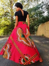 Red High Waist African Print Dashiki Skirt-DP3975HL