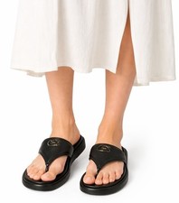 Coach Sylvie Thong Sandals Women Size 10 Black Leather Slip-On Logo Slide NEW