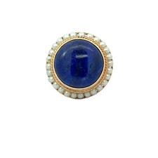 Vintage 1960's Lapis & Pearl 14KT Gold Cocktail Ring