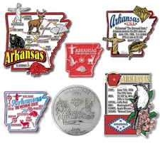 Arkansas Six-Piece State Magnet Set by Classic Magnets, Includes 6 Designs