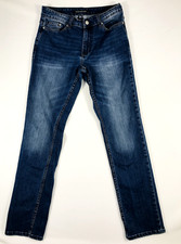 Calvin Klein Jeans Men 30x32 Blue Slim Straight Whiskered Dark Wash Denim Pants