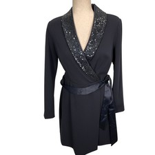 Adrianna Papell Tuxedo Dress Womens 6 Midnight Navy Sequin Luxury Formal Wrap