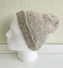Vtg 90s Wool Blend USA Made Tan Oatmeal Speckled Beanie Adult Hat Stocking Cap