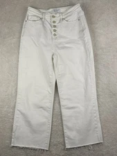 Judy Blue Jeans Women’s Sz 7/28 White Wide Leg Crop Button Fly High Rise Raw Hem