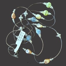 Double Strand Silver Tone Beaded Necklace 30" Multicolor Earth Tones NWT