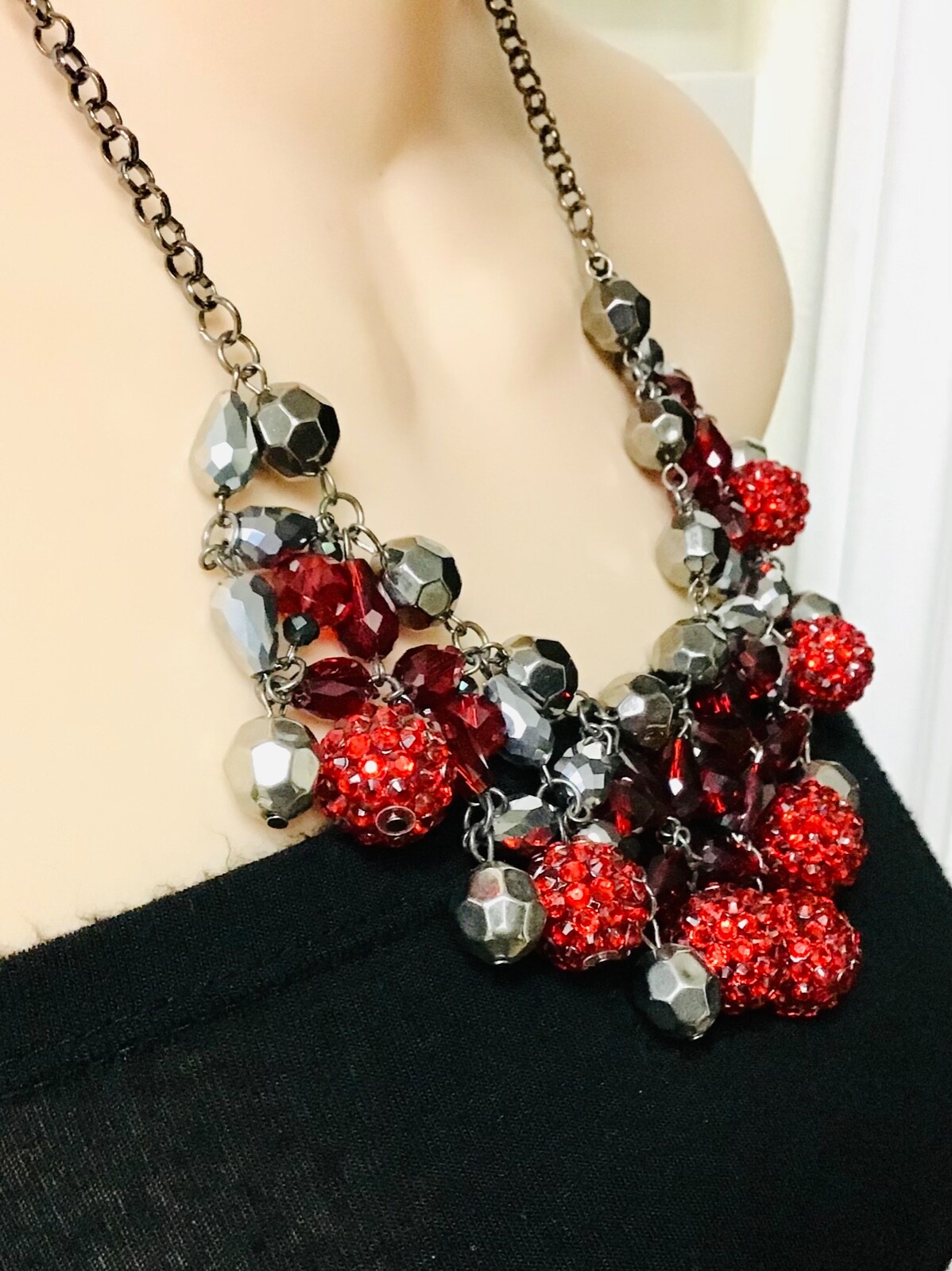 Vintage Statement Ruby Red Disco Balls Silver Ton… - image 2