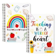 2Pack A5 Teacher Spiral Notebooks, Teaching is A Work of Heart Teacher White