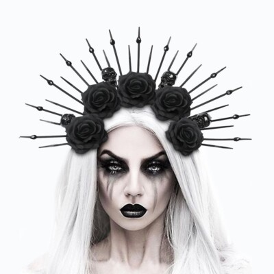Women Girl Gothic Flower Headband Black Halloween Vampire Queen Party Prop