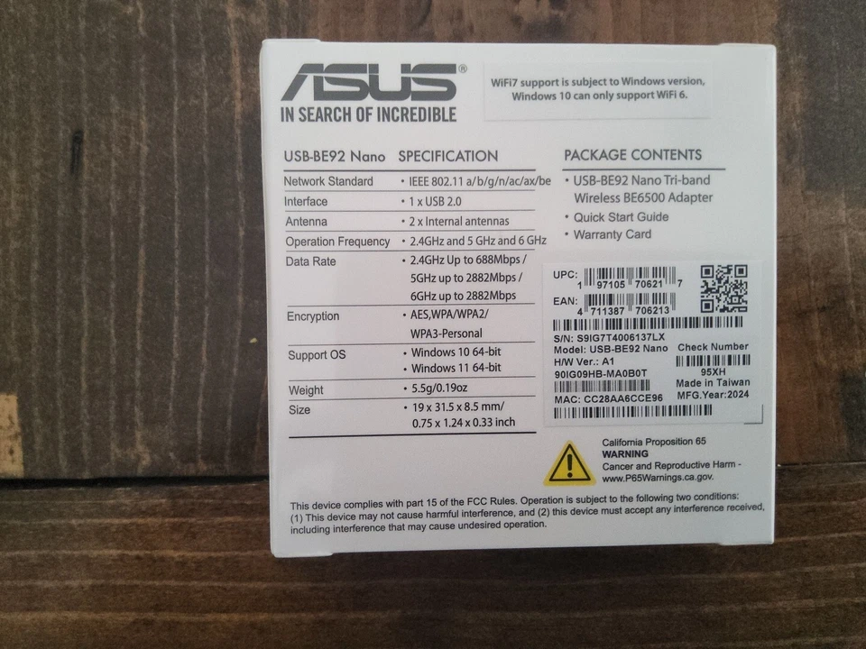 Adaptador USB ASUS BE6500 USB-BE92 Nano WiFi7*NUEVO*SELLADO* - Imagen 2 de 2