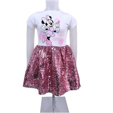 Disney Minnie Abito Cotone Vestito Paillette Festa Elegante Bambina 4-9anni Tutu