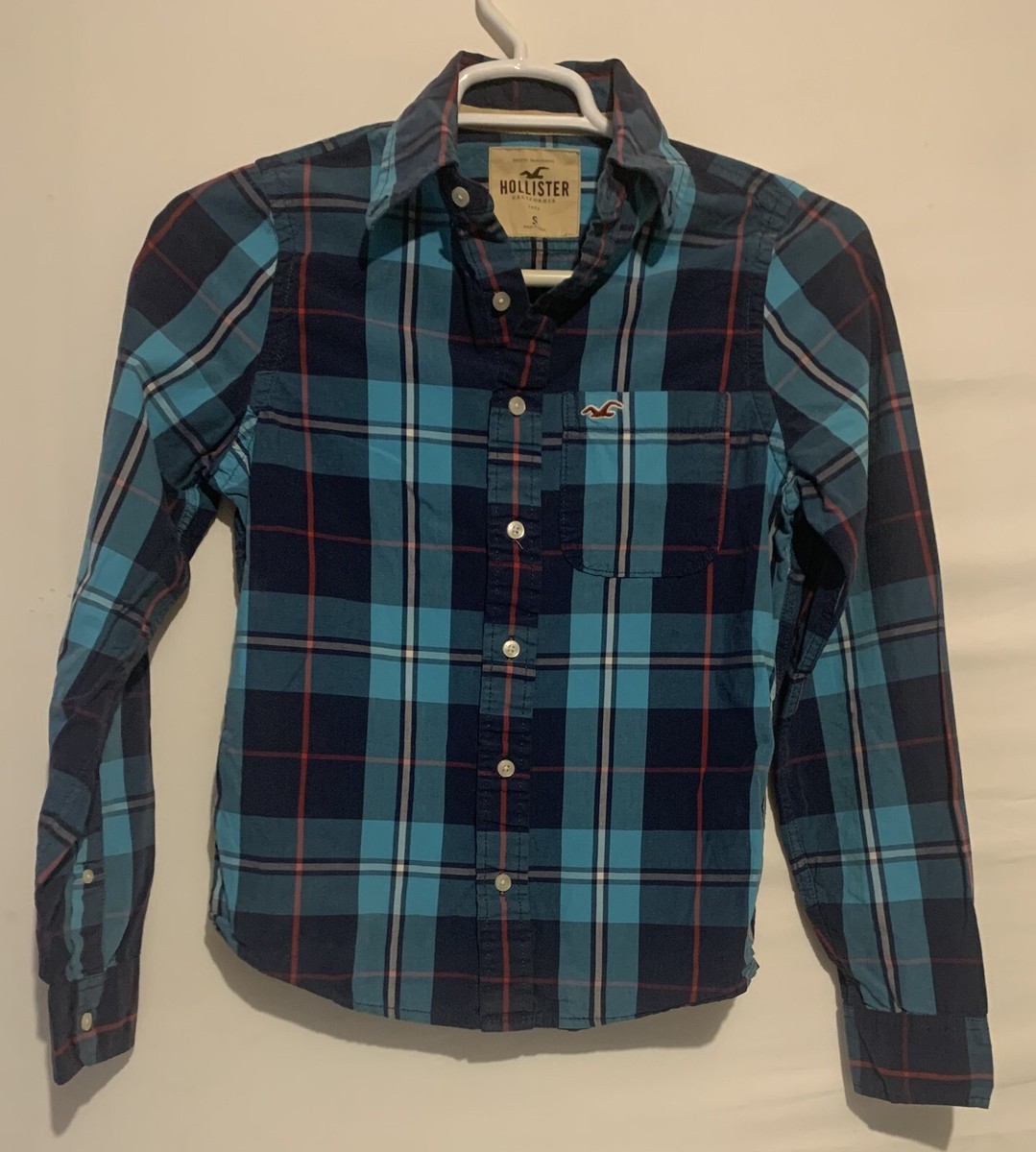 Long Sleeve Hollister Small Plaid Dress Shirt Pit to Pit 19