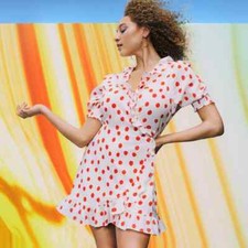 Rixo x Target White Red Polka Dot Print Ruffled Wrap Mini Dress Size M