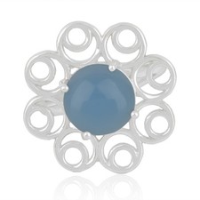 Solid 925 Sterling Silver Flower Design Blue Chalcedony Gemstone Rings
