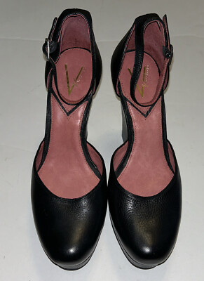 Vince Camuto Black Leather Ankle Strap Slip On Shoes 7.5