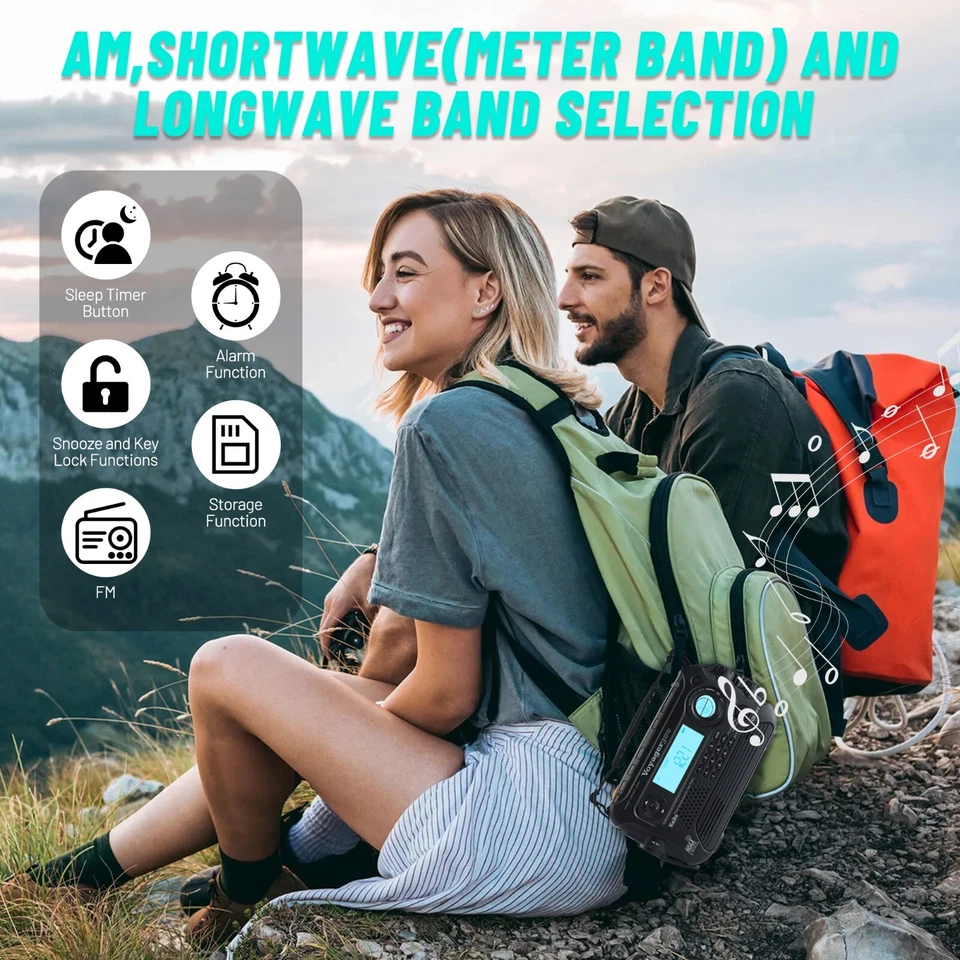 Kaito KA600 Weather NOAA Emergency Radio Crank Solar Powered AM FM SW Flashlight - Image 4 of 4