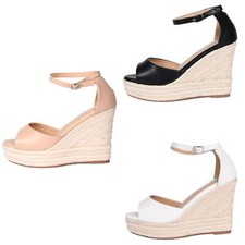 Scarpe Donna Tacco Alto Plateau Zeppe in Corda Pelle Sandali Alti Estivi Canvas