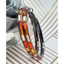 Gunmetal Hoop Earrings Large Jewel Tone Rhinestone Accents 2"