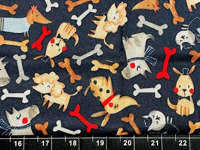 Tina Scrap 9''x21'' Dog Puppy Cat Bow Bone Vet Kitty Sweater Blue COTTON Fabric