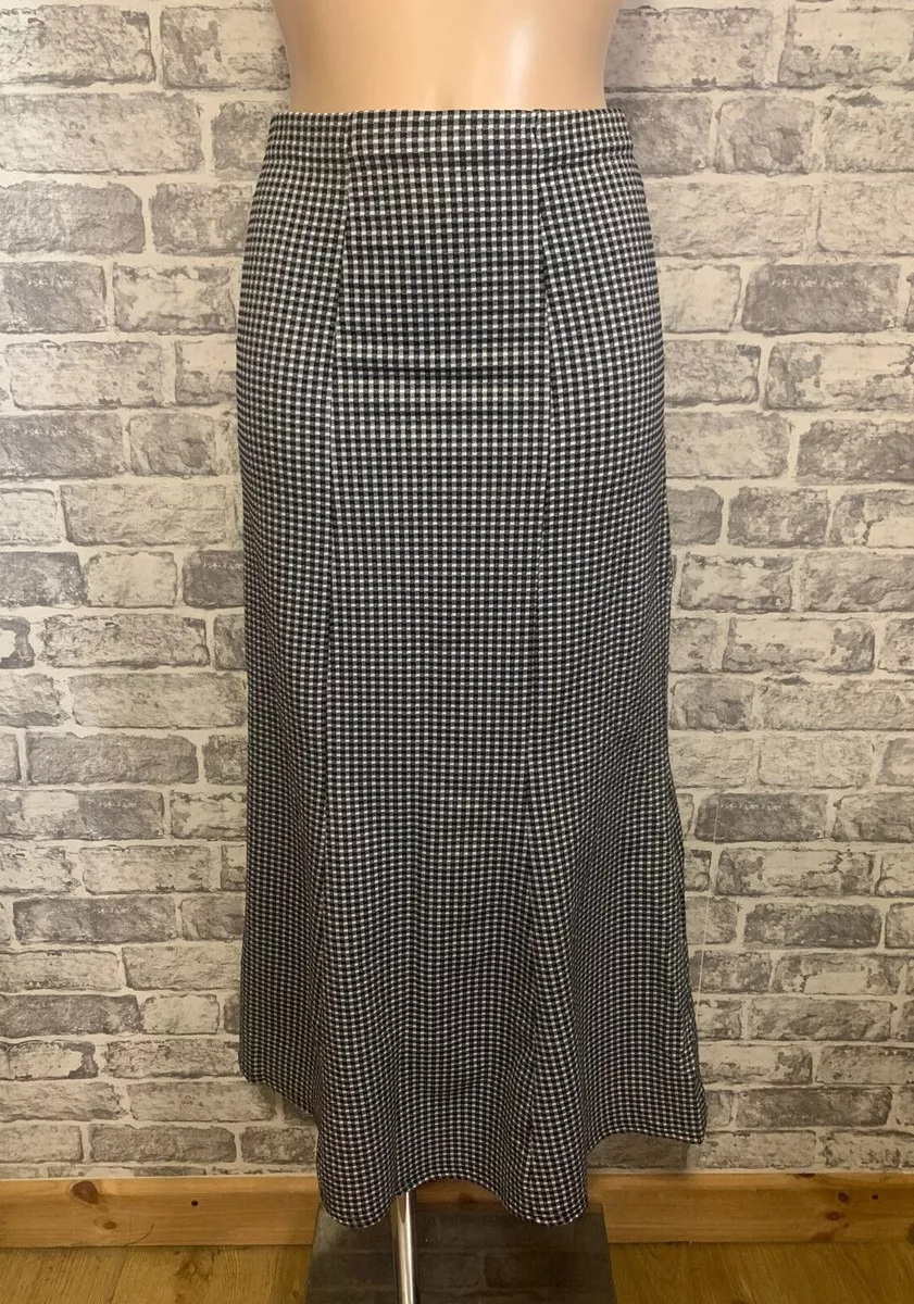 Check Black White Ladies Godet Mermaid Fishtail Maxi Skirt Size 10 22
