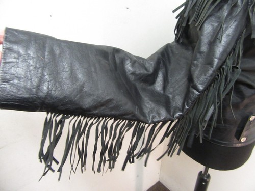 VINTAGE 80'S LA ROCKA LEATHER FRINGED MOTORCYCLE JACKET SIZE UKM, TASSELS, STUDS - Picture 7 of 17