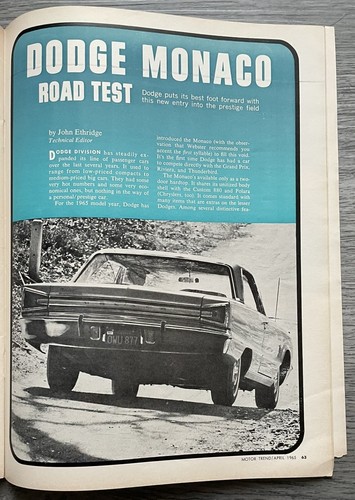 April 1965 MOTOR TREND ~ Continental, Dodge Monaco, CORVETTE STING RAY tests - Picture 8 of 10