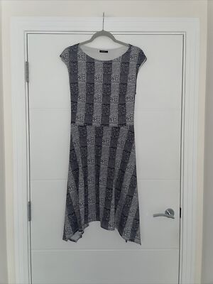 Roman Black White Checked Tie Up Dress Size 14 Smart Casual Summer Work  Stylish UK