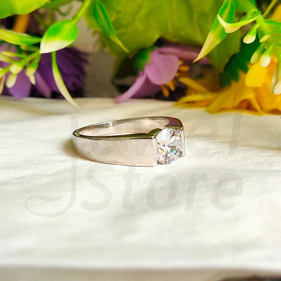 3Kt Rund Solitär Diamant Trauring Verlobungsring Weißgold-Finish Damen gr 50-64 - Bild 4 von 4