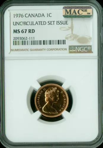 1976 CANADA CENT NGC MS67 RD PQ 2ND FINEST GRADED MAC SPOTLESS *