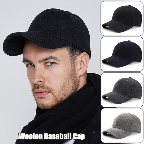 Mens Wool Blend Baseball Cap Plain 