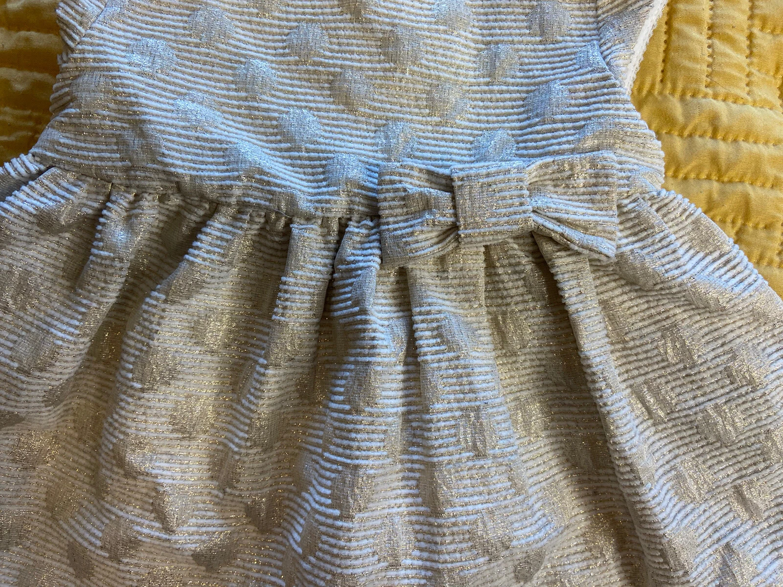 Abito da festa Kate Spade bambina 6 mesi oro chiaro punti metallizzati fiocco gessato